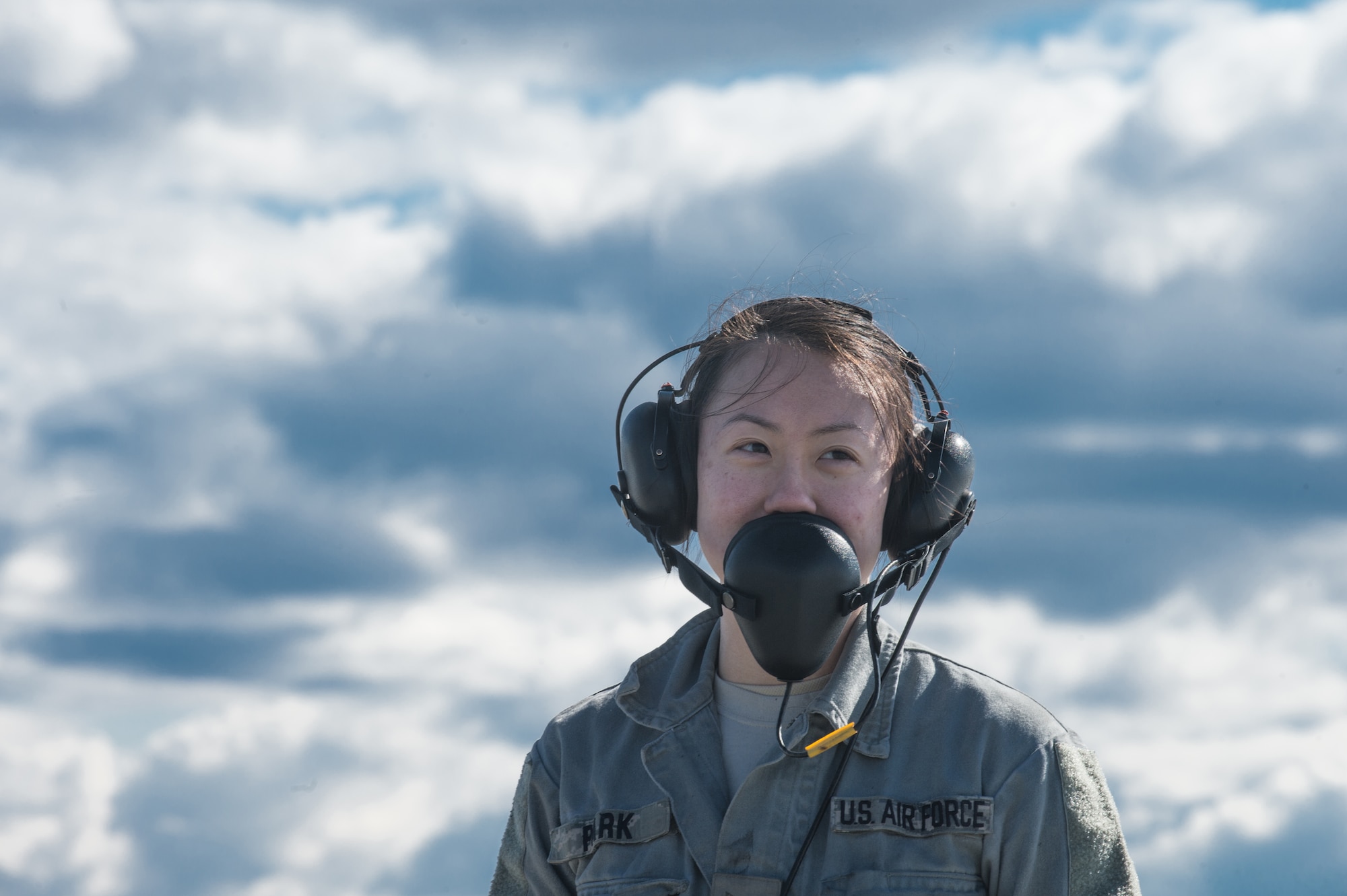 U.S. Air Force Senior Airman Michelle Park, a 354th Aircraft Maintenance Squadron assistant dedicated crew chief, prepares to launch an F-16 Fighting Falcon at Eielson Air Force Base, Alaska, April 27, 2015. As a crew chief, Park is a tactical aircraft maintainer who ensures her assigned jet is ready to fly at a moments notice. (U.S. Air Force photo by Staff Sgt. Shawn Nickel/Released)
