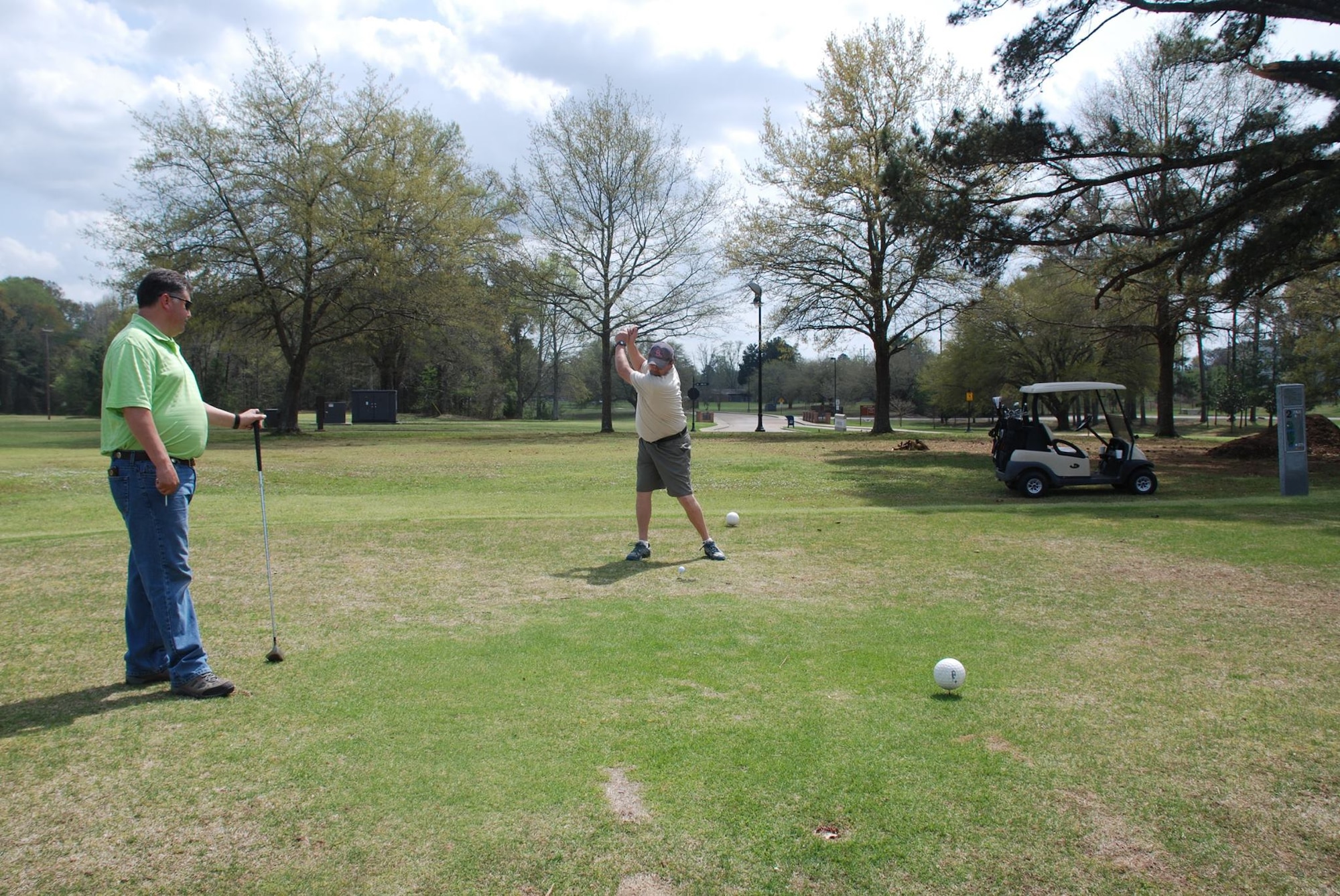 Golfing on the Whispering Pines Golf Course is one of the many on-base activities available on Columbus Air Force Base, Mississippi. The golf course is now offering lower prices for club memberships and golf fees. (U.S. Air Force courtesy photo)