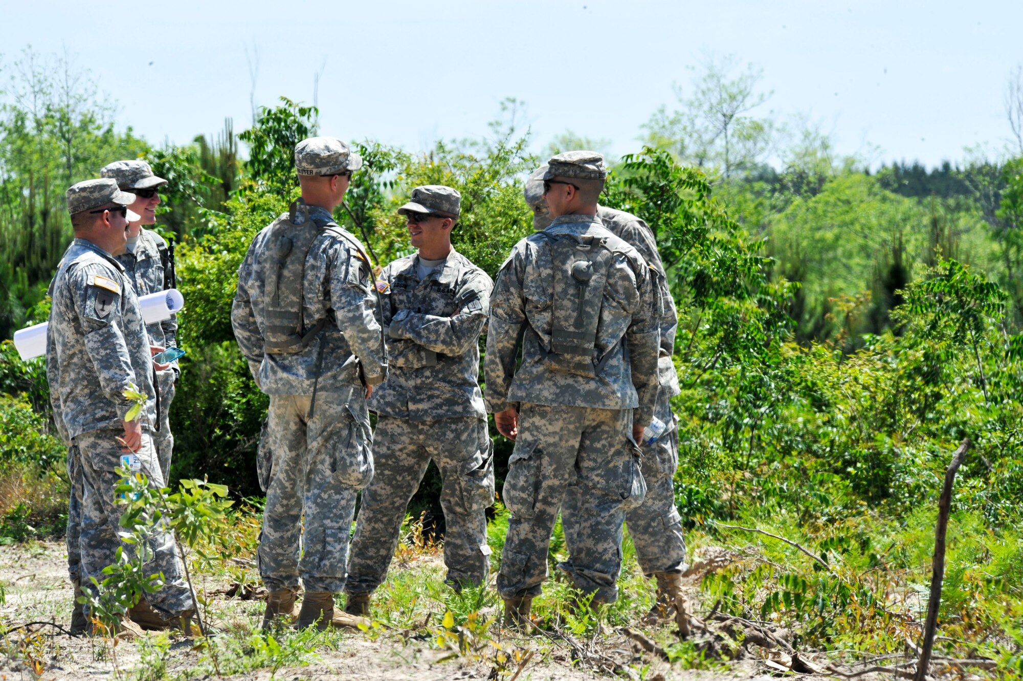 Pathfinder Class 703-15 waits for the arrival of a C-130 April 22, 2015, near Ft. Polk, La. Of the 55 initial students, only 22 graduated from the class. (U. S. Air Force photo by Senior Airman Stephanie Serrano)
