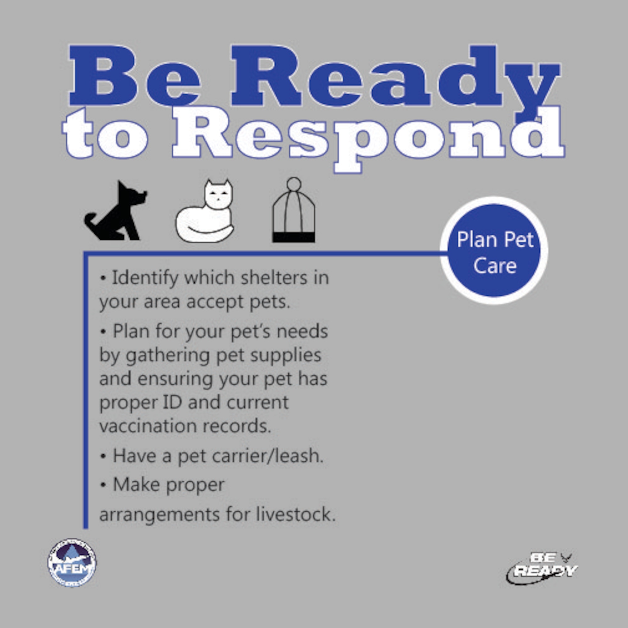 America’s PrepareAthon, an emergency preparedness campaign organized by the Federal Emergency Management Agency, serves as a reminder for all citizens to take necessary steps to be prepared for potential disasters. The Air Force Civil Engineer Center Emergency Management Division is leading Air Force participation efforts for the event. (U.S. Air Force graphic/Jess Echerri/Released)
