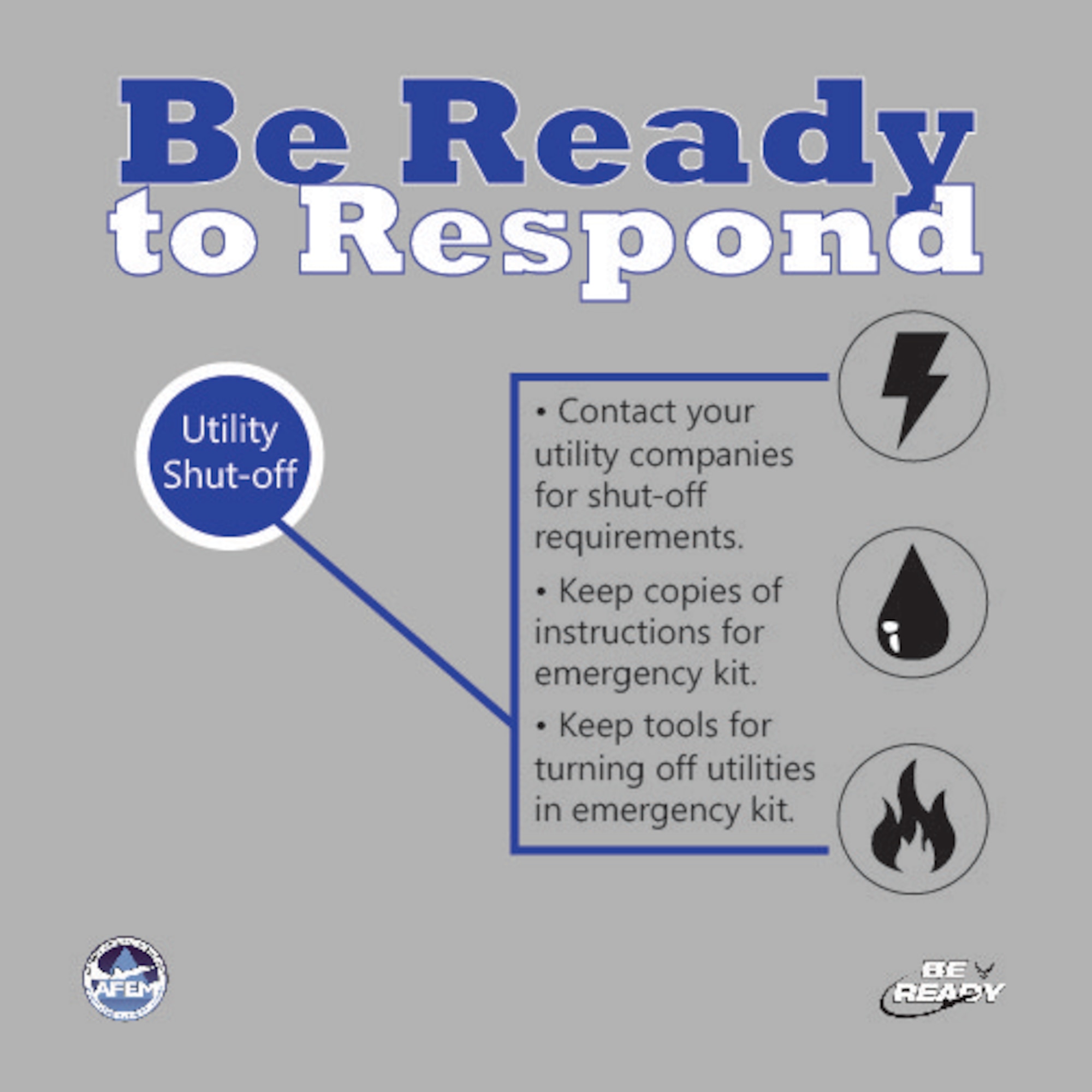 America’s PrepareAthon, an emergency preparedness campaign organized by the Federal Emergency Management Agency, serves as a reminder for all citizens to take necessary steps to be prepared for potential disasters. The Air Force Civil Engineer Center Emergency Management Division is leading Air Force participation efforts for the event. (U.S. Air Force graphic/Jess Echerri/Released)