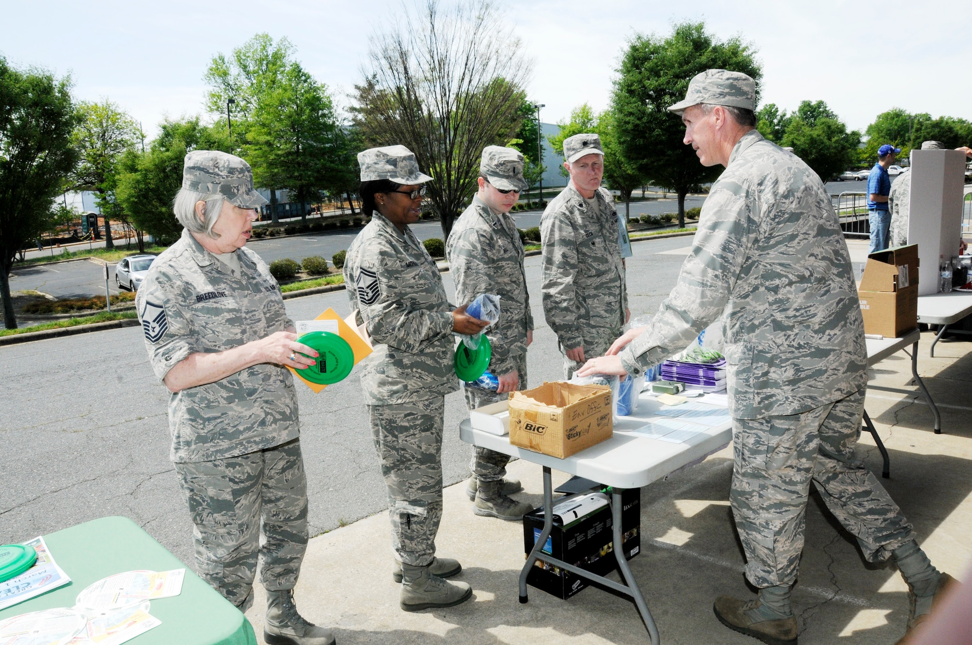 The 145th Airlift Wing held an Environmental Education Day organized by Wing Environmental Manager, Lt. Col. Sam Ingram at the North Carolina Air National Guard base, Charlotte Douglas Intl. Airport, April 18, 2015. Several agencies participating in community programs relating to recycling, water quality and environmental restoration attended the event.  Airmen were given the opportunity to learn more about local environmental initiatives within the community, at home and at work. (U.S. Air National Guard photo by Master Sgt. Patricia F. Moran, 145th Public Affairs/Released)