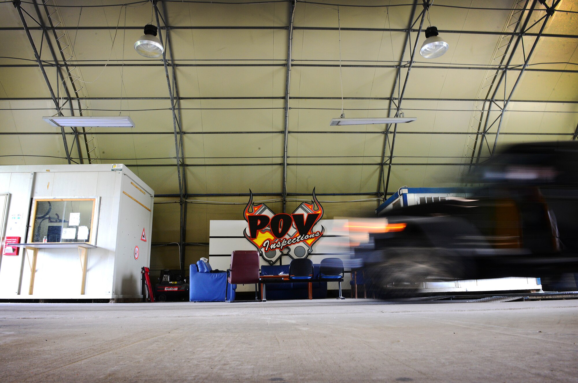 The 31st Logistics Readiness Squadron’s vehicle inspection tent is responsible for inspecting all vehicles to ensure safety, at Aviano Air Base, Italy. Vehicle maintainers are responsible for checking vehicles’ brakes, tires and lights. The section inspected more than 5,000 privately owned vehicles last year.  (U.S. Air Force photo by Senior Airman Matthew Lotz/Released)