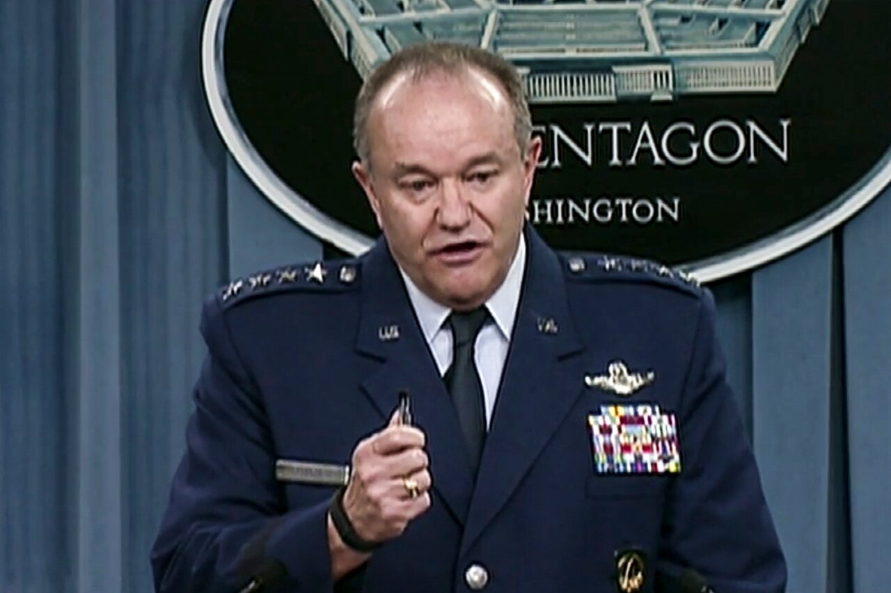 At a Pentagon news conference April 30, 2015, Air Force Gen. Philip M. Breedlove said the threats to Europe have lasting implications for U.S. security interests. DoD Screen shot