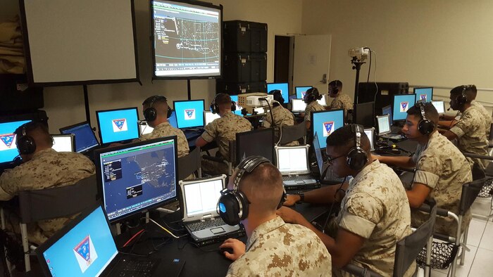 ACEOC 15-2 students are introduced to the latest Command and Control (C2) system currently being field in the Fleet Marine Force (FMF) for the first time. The students are familiarizing themselves with the Common Aviation C2 System (CAC2S) by navigating around maps and airspaces used during their formal school training.