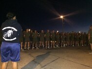Cpl Shari N. D’Aguilar, an NCO with the Student Reception Center, oversees the formation of new students. Every week, new MCCES students arrive from MCT and are processed through the HQ Company Student Reception Center.