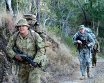 Space systems give an edge to the commanders of Soldiers like Australian Pvt.
Brendan Venables, a member of Northwest Mobile Force, Northern Australia, and
Army Spc. Jason Gutshall, a Maryland National Guard Soldier from Charlie
Company, 1st Battalion, 158th Long Range Surveillance Cavalry in Hagerstown,
Md.