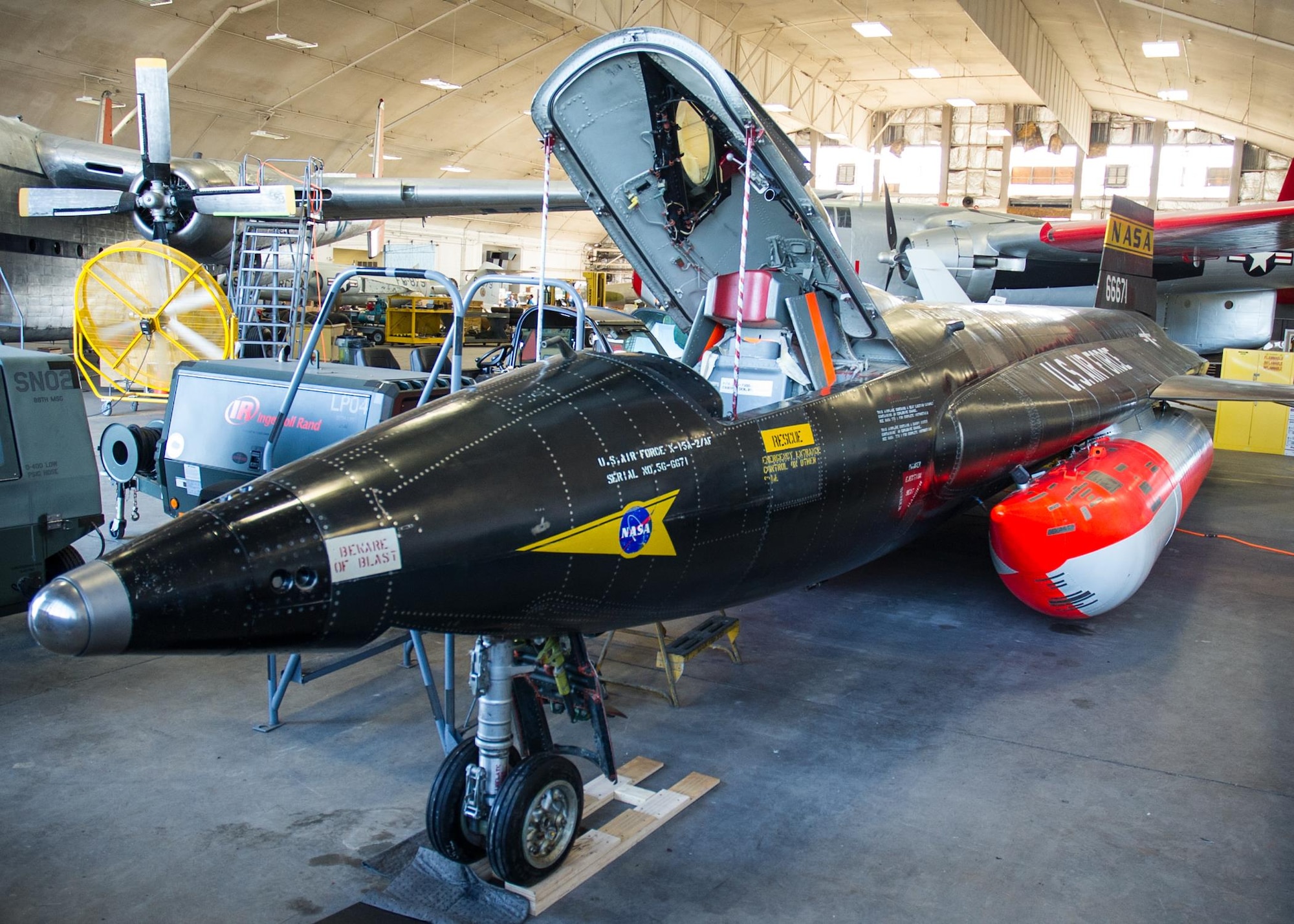 DAYTON, Ohio -- North American X-15A-2 in the restoration hangar at the National Museum of the United States Air Force. (U.S. Air Force photo)