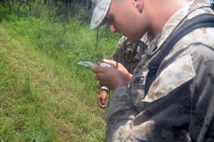 Marines taking the Corporal’s Course at Marine Corps Logistics Base Albany take to the woods with their teams, maps and compasses in search of destinations and locations during the land navigation component of the course. Active-duty and reservist corporals participated in other leadership training activities, which were held at the installation, recently.
