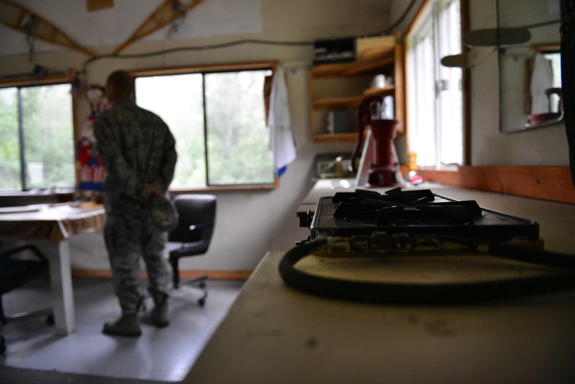 Indian Mountain long-range radar site personnel take Joint Base Elmendorf-Richardson, Alaska, visitors to their cabin on the mountain they often use to weather storms. At the radar site, recreation is limited, so the cabin is a popular place to relax. (U.S. Air Force photo by Airman 1st Class Kyle Johnson/Released)