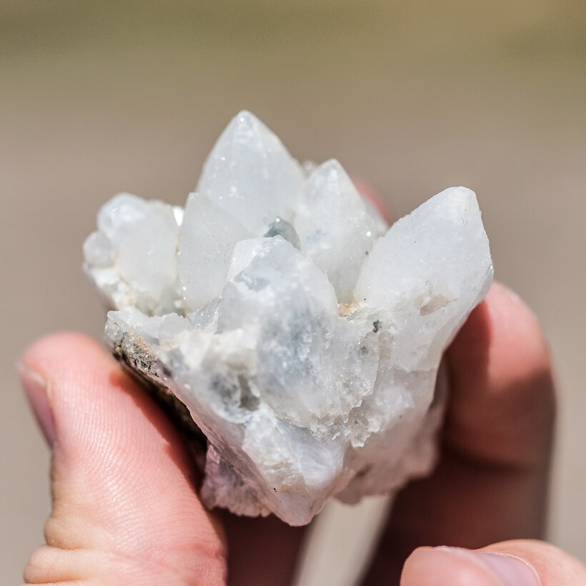 Mining expeditions in the late 19th century left many things behind on the mountainsides around Silver City, Idaho. This quartz crystal is among the different treasures that can be found among these sites. (U.S. Air Force photo by Airman 1st Class Connor J. Marth)