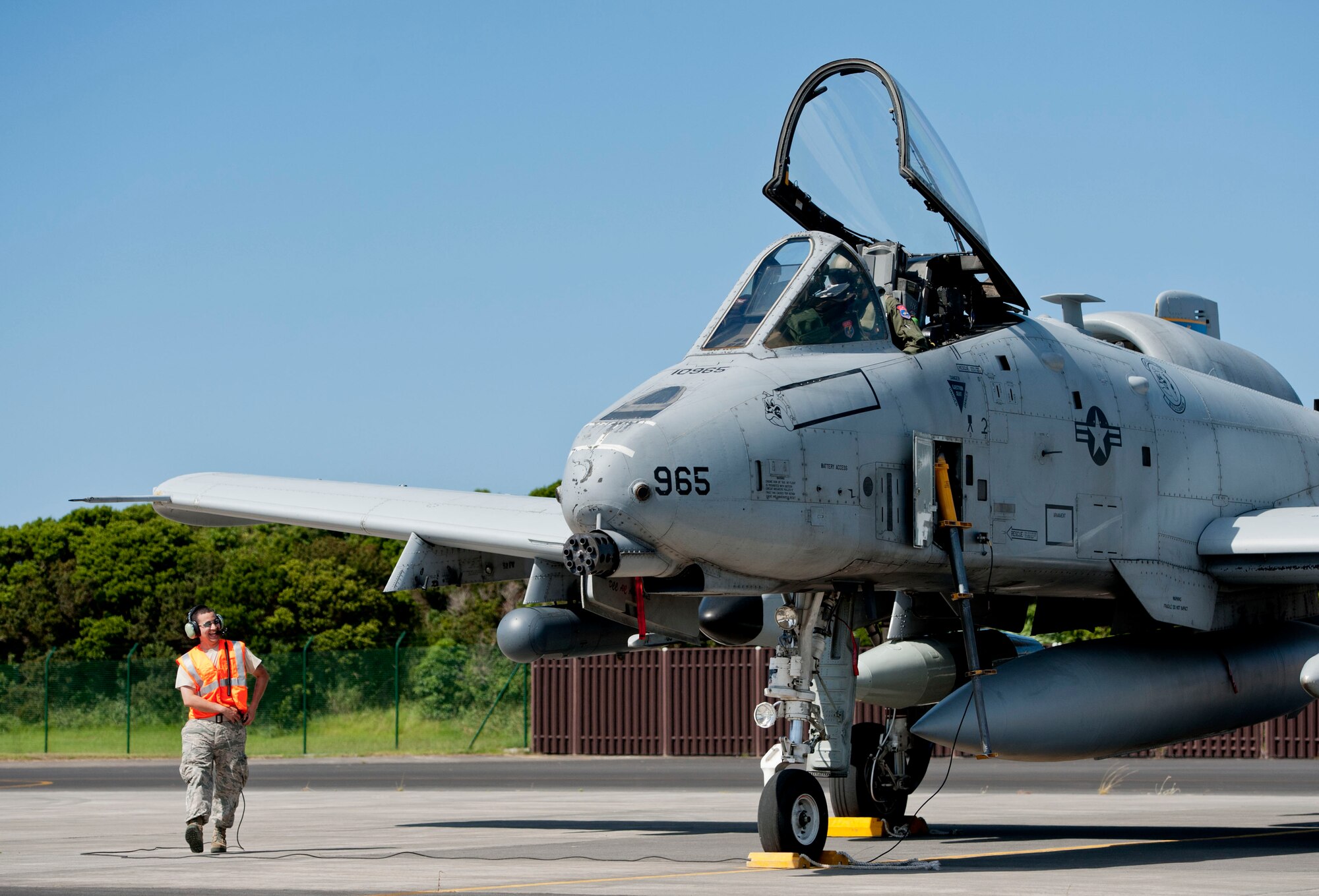 Staff Sgt. Chris Zamora, a 65th Operations Support Squadron transient alert maintenance technician, performs shutdown procedures on an A-10 Thunderbolt II on Lajes Field, Azores, Portugal, August 1, 2015. The 354th Expeditionary Fighter Squadron returns home after deploying 12 A-10s as part of a Theater Security Package in support of Operation Atlantic Resolve, to Spangdahlem AB, Germany where they conducted training alongside our NATO allies to strengthen interoperability and to demonstrate U.S. commitment to the security and stability of Europe. (U.S. Air Force photo by Master Sgt. Bradley C. Church).