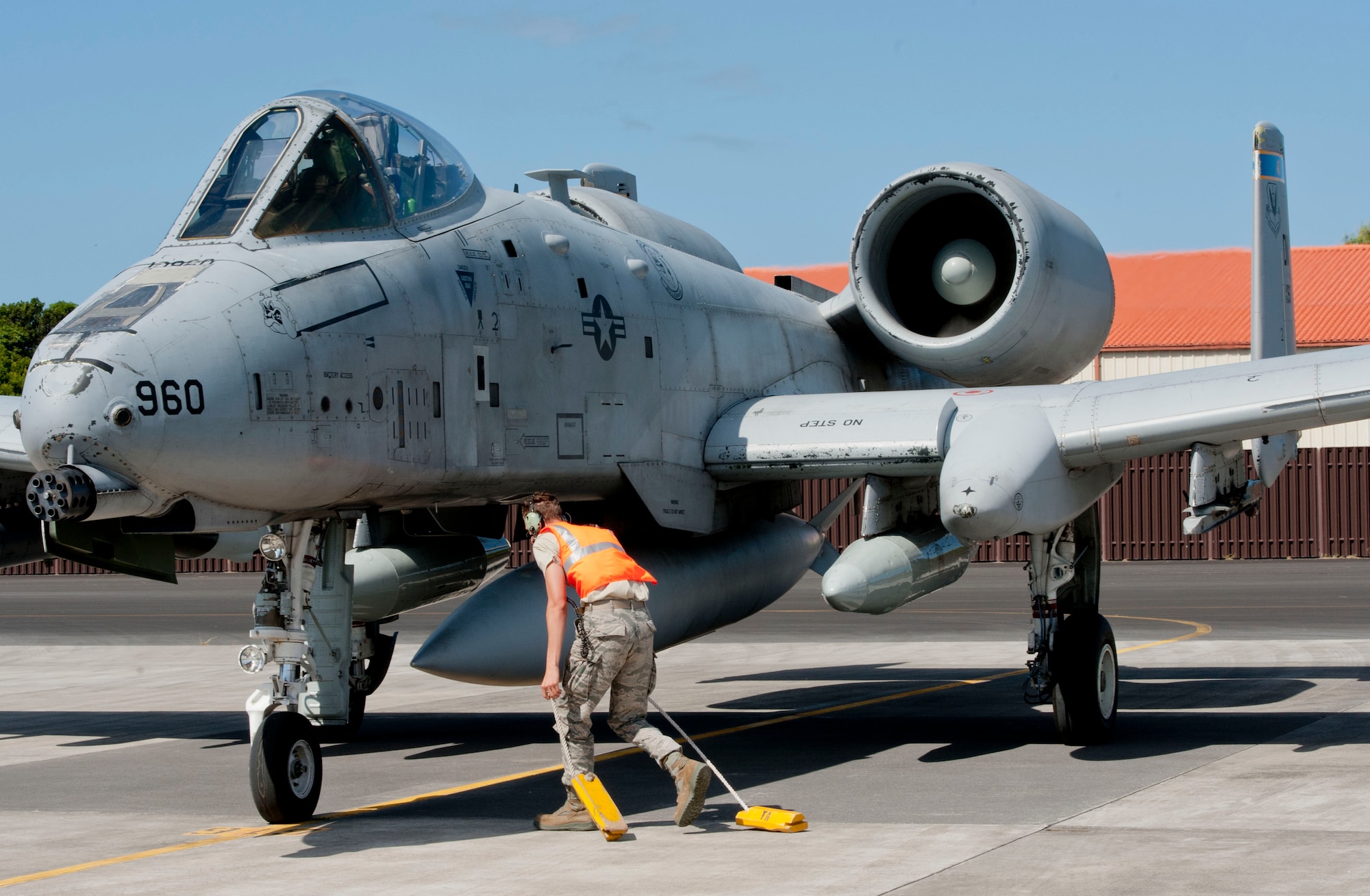 Senior Airman Samuel Clark, a 65th Operations Support Squadron transient alert maintenance technician, performs shutdown procedures on an A-10 Thunderbolt II on Lajes Field, Azores, Portugal, August 1, 2015. The 354th Expeditionary Fighter Squadron returns home after deploying 12 A-10s as part of a Theater Security Package in support of Operation Atlantic Resolve, to Spangdahlem AB, Germany where they conducted training alongside our NATO allies to strengthen interoperability and to demonstrate U.S. commitment to the security and stability of Europe. (U.S. Air Force photo by Master Sgt. Bradley C. Church).