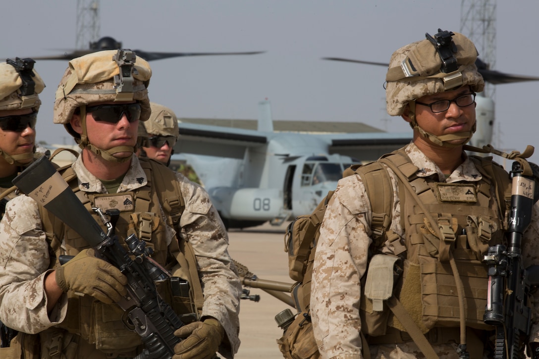 U.S. Marines conduct a crisis response drill on Morón Air Base, Spain ...