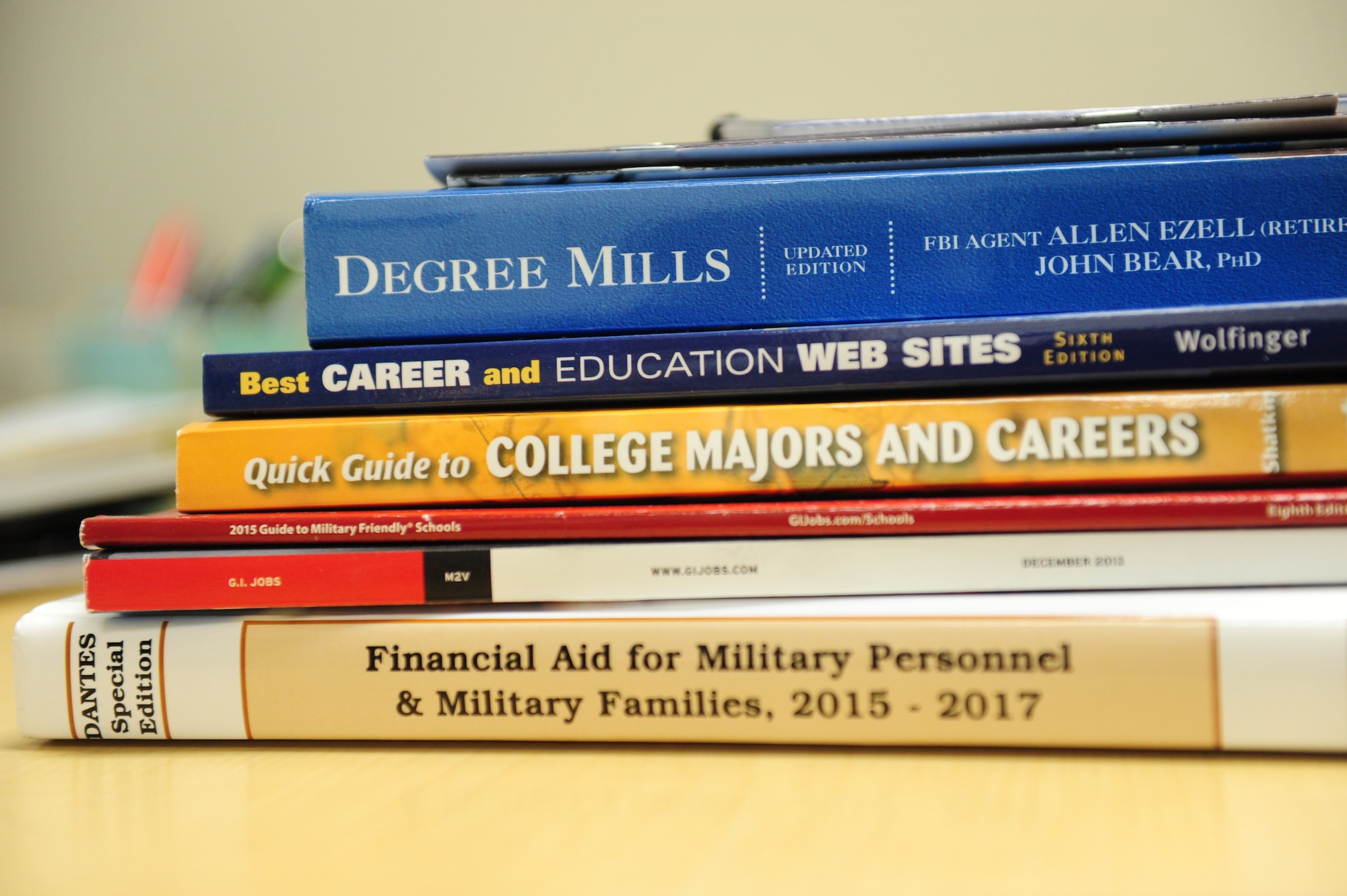 An array of resources with information on scholarships and other educational information are available to service members and their families at Whiteman Air Force Base, Mo. With hundreds of scholarships and grants available, dependents can speak to counselors at the Airman and Family Readiness Center or the Professional Development Center on how to go to school at little to no cost to themselves. (U.S. Air Force photo by Airman 1st Class Jazmin Smith/Released)