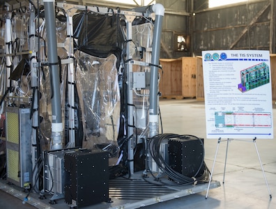 The Transport Isolation System was described to Brig. Gen. Kory Cornum, the surgeon general for Air Mobility Command, on July, 30, 2015 in building 575 on the flight line at Joint Base Charleston, S.C.  The TIS is an asset the Department of Defense uses to safely transport patients with highly contagious diseases such as Severe Acute Respiratory Syndrome or the Ebola Virus. (U.S. Air Force photo/ Thomas T. Charlton)