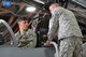 Senior Airman Daniel Fox (left), , receives hands on egress training on an F-15 Eagle from Tech. Sgt. Brent Hublitz, 173rd Fighter Wing egress ordnance technician, at Kingsley Field Air National Guard Base, Oregon, July 30, 2015. Beale’s EOD received hands on training and provided safety support for Sentry Eagle 15 July 30 to Aug. 2, 2015. (U.S. Air Force photo by Airman 1st Class Ramon A. Adelan)