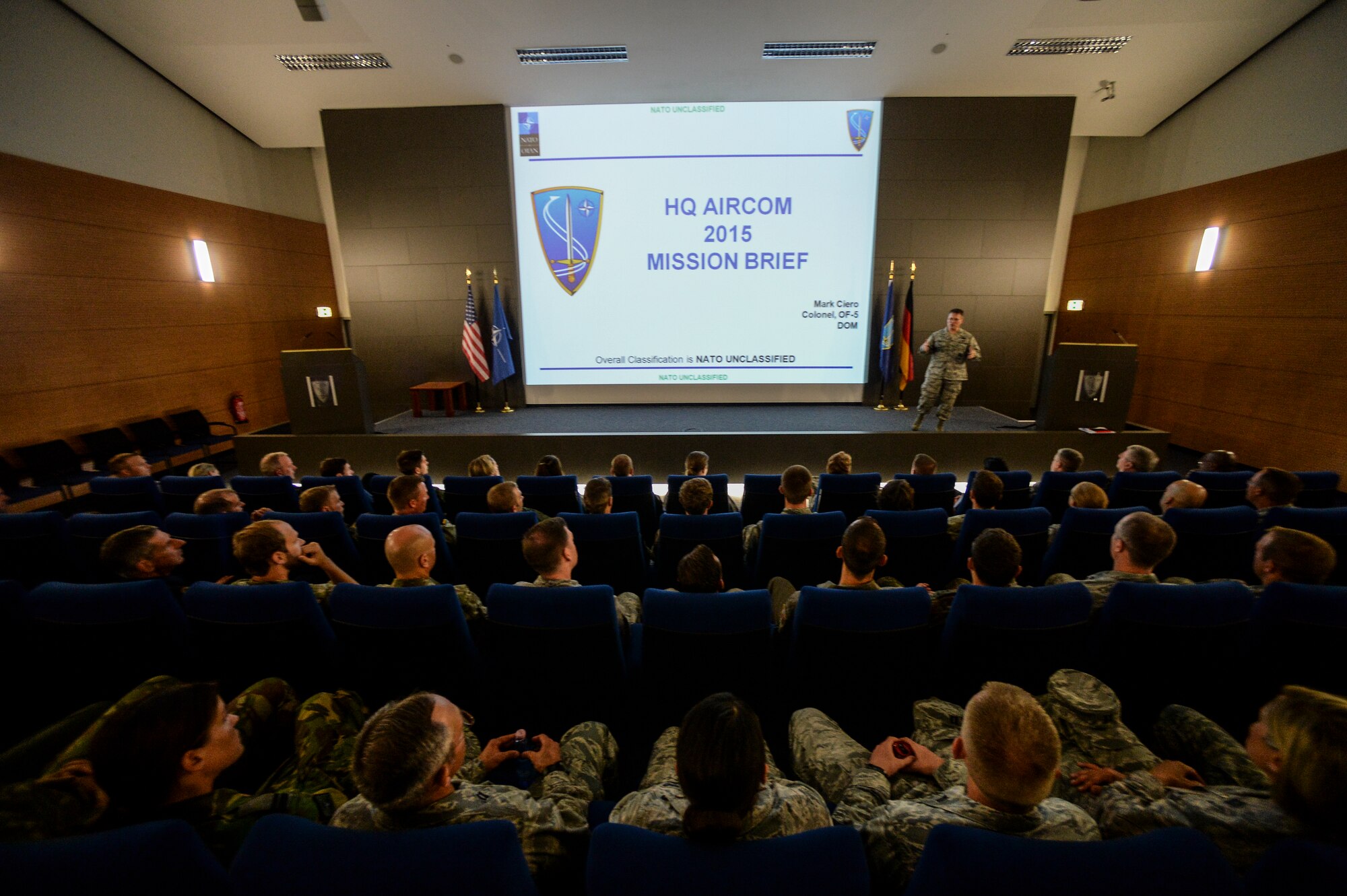 Guard and reserve NATO officers gather for a leadership seminar during the annual International Junior Officer Leadership Development Course July 23, 2015, at Ramstein Air Base, Germany.  The course involved lectures in international leadership, team building exercises, cultural diversity, military officership, international relations and cross-cultural mobilization issues.  (U.S. Air Force photo/Senior Airman Nicole Sikorski) 
