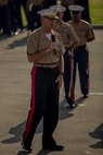 U.S. Marine Corps Lt. Gen. David H. Berger, I Marine Expeditionary Force Commanding General, addresses Marines and Sailors during the 1st Marine Division change of command ceremony at Marine Corps Base Camp Pendleton, Calif., July 30, 2015. The ceremony signifies the transfer of responsibility and authority of 1st Marine Division between Commanding Generals. (U.S. Marine Corps photo by Lance Cpl. Ryan Kierkegaard/Released)