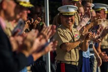 U.S. Marine Corps Brig. Gen. Daniel D. Yoo, 1st Marine Division Commanding General, attends the 1st Marine Division change of command ceremony at Marine Corps Base Camp Pendleton, Calif., July 30, 2015. Yoo assumed command as the 80th Commanding General of 1st Marine Division. (U.S. Marine Corps photo by Lance Cpl. Ryan Kierkegaard/Released)