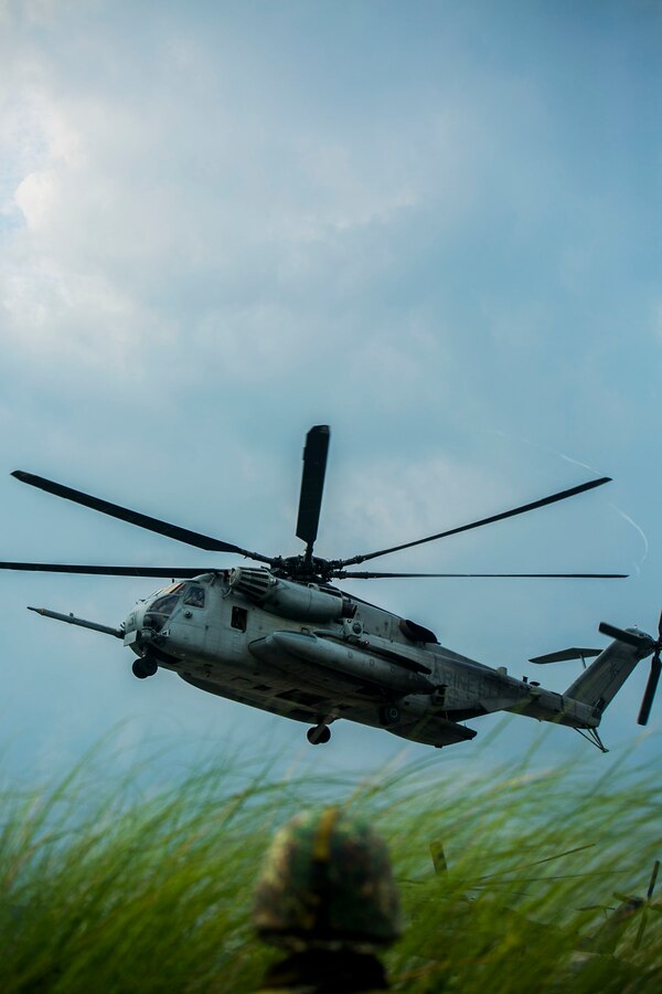 A Philippine Marine provides security in anticipation for the landing of U.S. Marine CH-53E Super Stallions assigned to Marine Heavy Helicopter Squadron 462 during Air Assault Support Exercise 2015-2 at Crows Valley, Philippines, July 22, 2015. The Philippine Marines participated in two weeks of bilateral training alongside U.S. Marines to improve readiness and strengthen interoperability between both forces. HMH-462 is attached to Marine Aircraft Group 36, 1st Marine Aircraft Wing, III Marine Expeditionary Force through the Unit Deployment Program. The Philippine Marines are with Marine Battalion Landing Team 1, 1st Battalion, Philippine Marine Corps. 