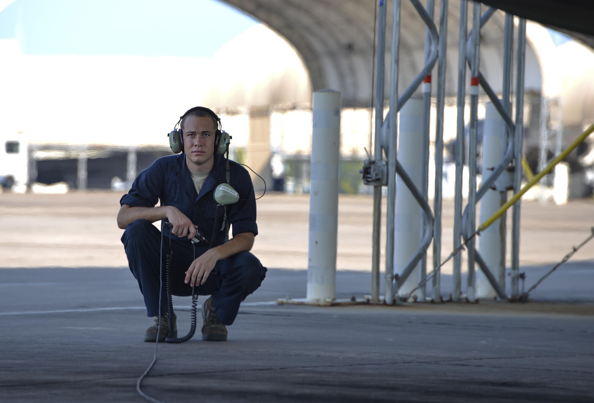 Airman 1st Class Zachary Weeks33rd Aircraft Maintenance Squadron crew chief, inspects an F-35A Lighting II before launch at Eglin Air Force Base, Fla., August 4, 2015. Week’s responsibility on the flight line is to safely inspect and launch the F-35A Lighting II. (U.S. Air Force Photo/Senior Airman Andrea Posey)