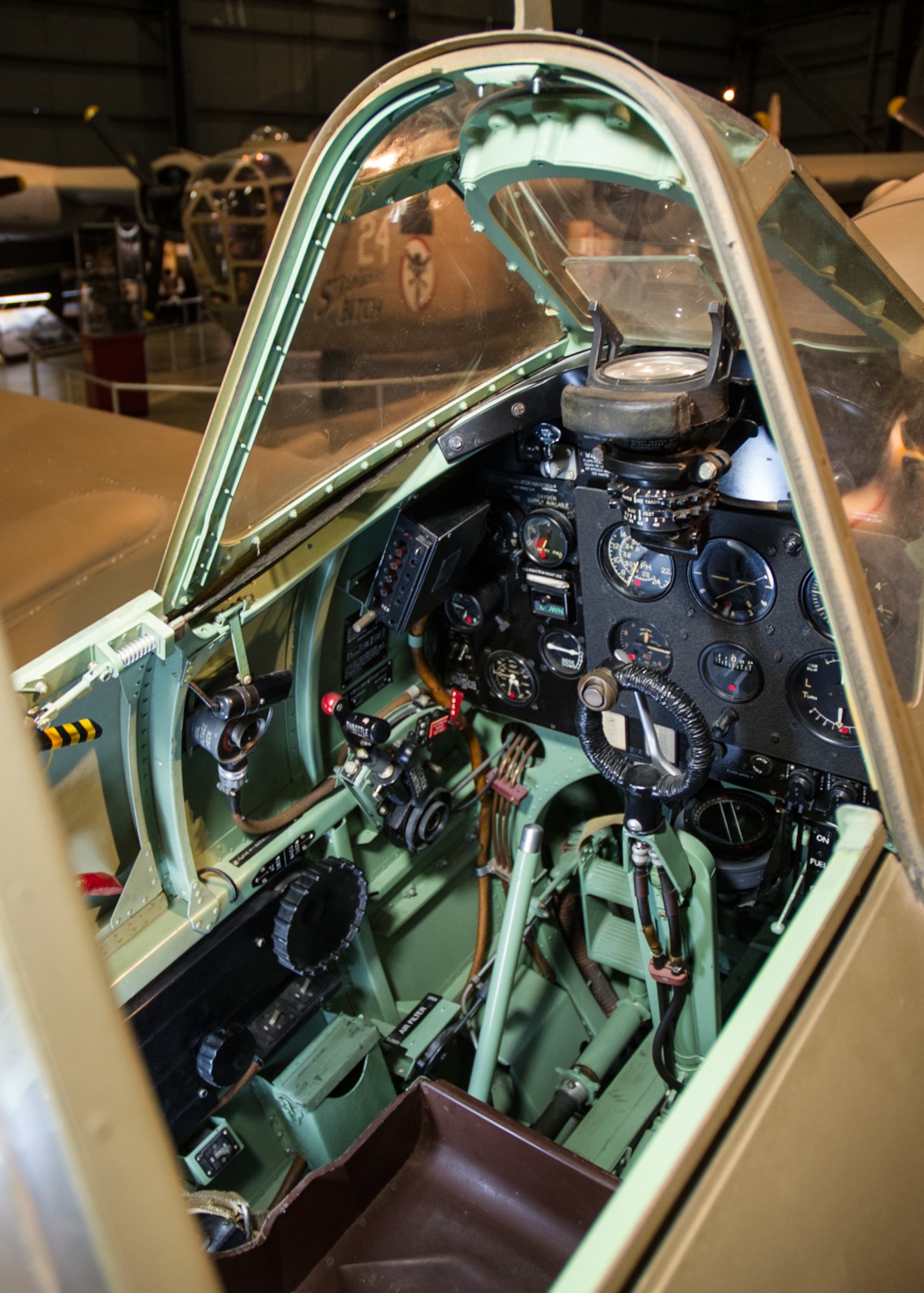 DAYTON, Ohio -- Supermarine Spitfire Mk.Vc cockpit in the World War II Gallery at the National Museum of the United States Air Force. (U.S. Air Force photo)