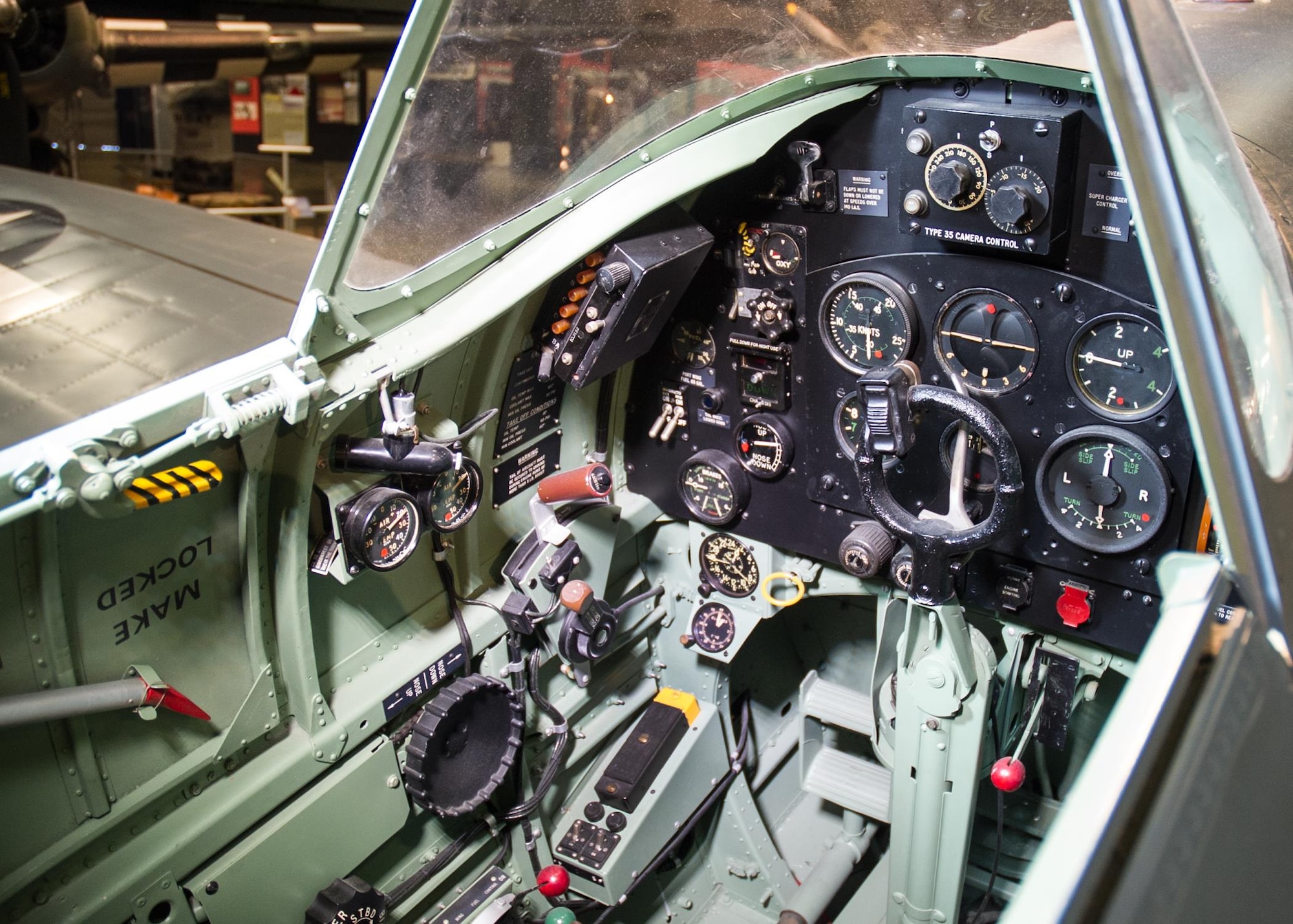 DAYTON, Ohio -- Supermarine Spitfire Mk XI cockpit in the World War II Gallery at the National Museum of the United States Air Force. (U.S. Air Force photo)