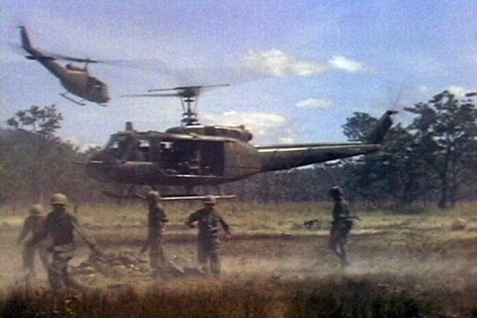 In this file photo, UH-1 aircraft of the 229th Assault Helicopter Battalion carry wounded 1st Battalion, 7th Cavalry, Soldiers away during the fight for LZ X-Ray in the Ia Drang Valley of Vietnam.