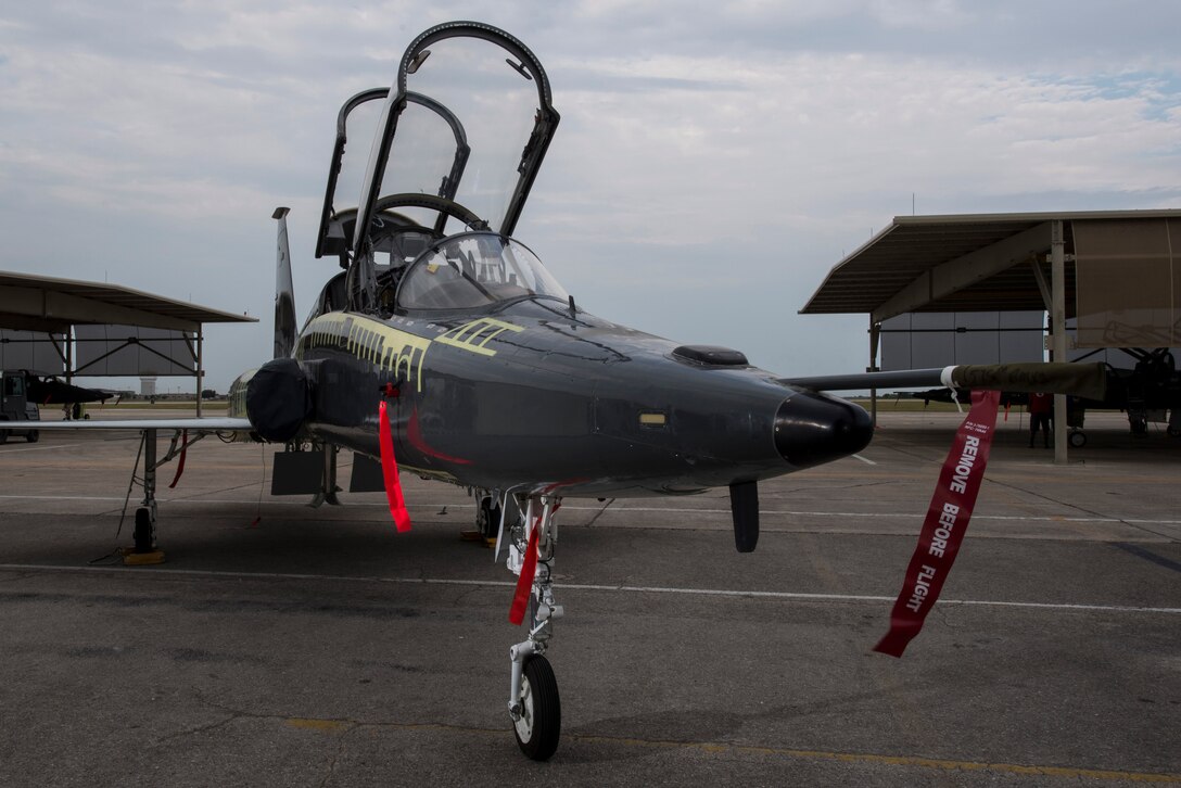 The first completed T-38 Talon from the PACER Classic III program is unveiled July 31, 2015, at Joint Base San Antonio-Randolph, Texas. Pacer Classic III represents the largest single structural modification ever undertaken on the T-38 aircraft and will extend the service life of the modified aircraft by 15-20 years. (U.S. Air Force photo by Airman 1st Class Stormy Archer)