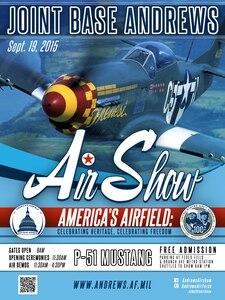 Joint Base Andrews, Md., free public air show flier featuring the P-51 Mustang Sept. 19, 2015. (U.S Air Force graphic/Airman 1st Class Philip Bryant)