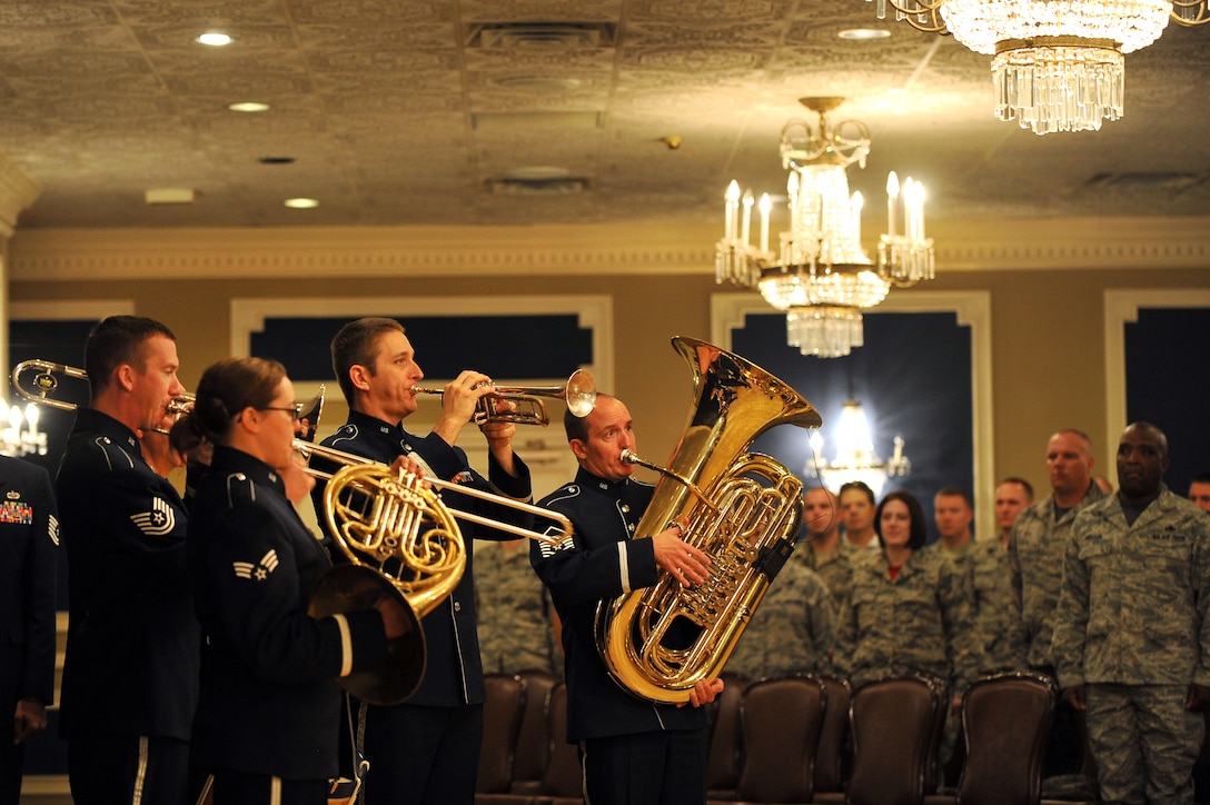 Offutt Brass performing at a promotion ceremony