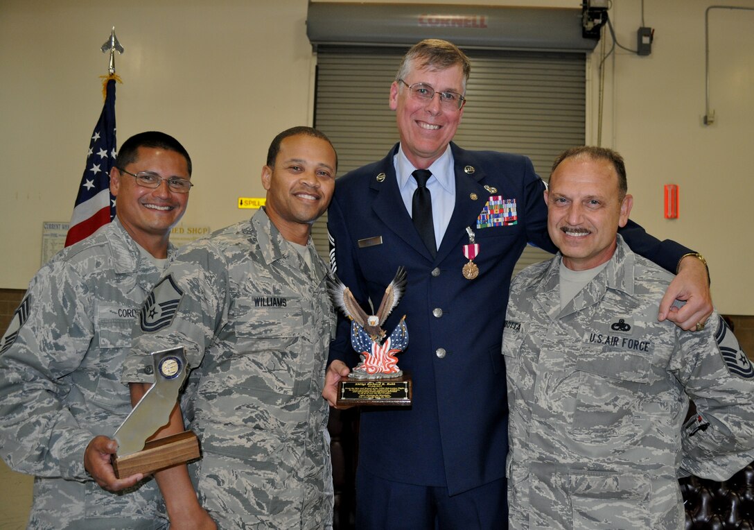 TRAVIS AIR FORCE BASE, Calif. -- The 349th Air Mobility Wing maintenance community turned out to honor Senior Master Sgt. Richard "Randy" Robb at his retirement July 25, 2015, after serving 33 years. (U.S. Air Force photos/Ellen Hatfield)