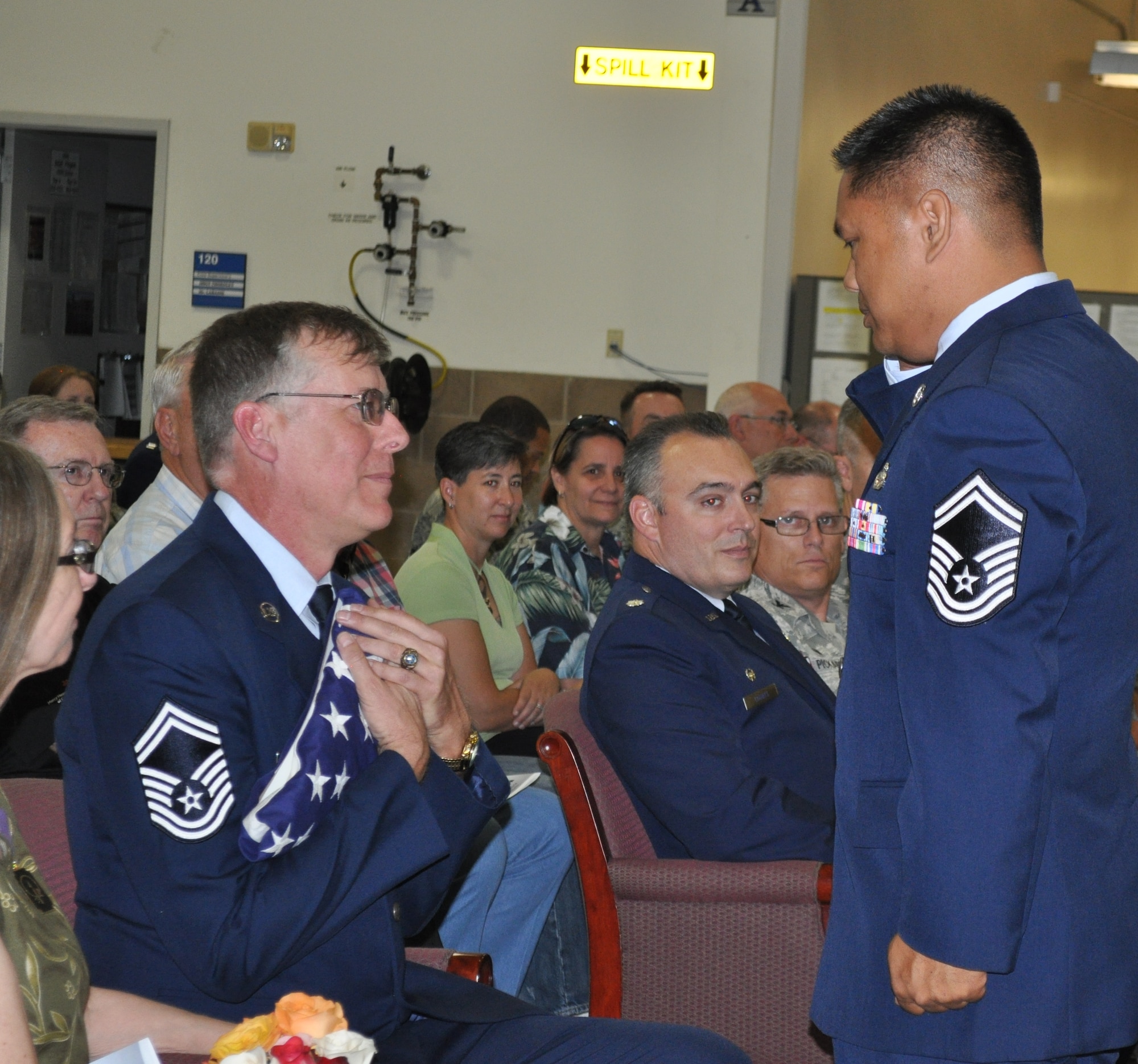 TRAVIS AIR FORCE BASE, Calif. -- The 349th Air Mobility Wing maintenance community turned out to honor Senior Master Sgt. Richard "Randy" Robb at his retirement July 25, 2015, after serving 33 years. (U.S. Air Force photos/Ellen Hatfield)