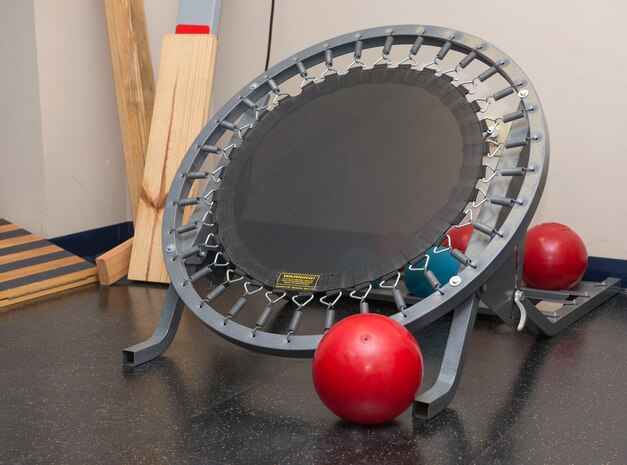 The physical therapy room inside the 628th Medical Group Phyical Therapy Clinic has multiple types of equipment to better the lives of its patients at Joint Base Charleston. The physical therapy team consists of its flight commander, Capt. Josh Van Wyngaarden, its non-commissioned officer in charge, Staff Sgt. Satin Polanco, Dr. Ryan Moore and physical medicine technician, Staff Sgt. Jake Wielgosiek. (U.S. Air Force photo/ Thomas T. Charlton)