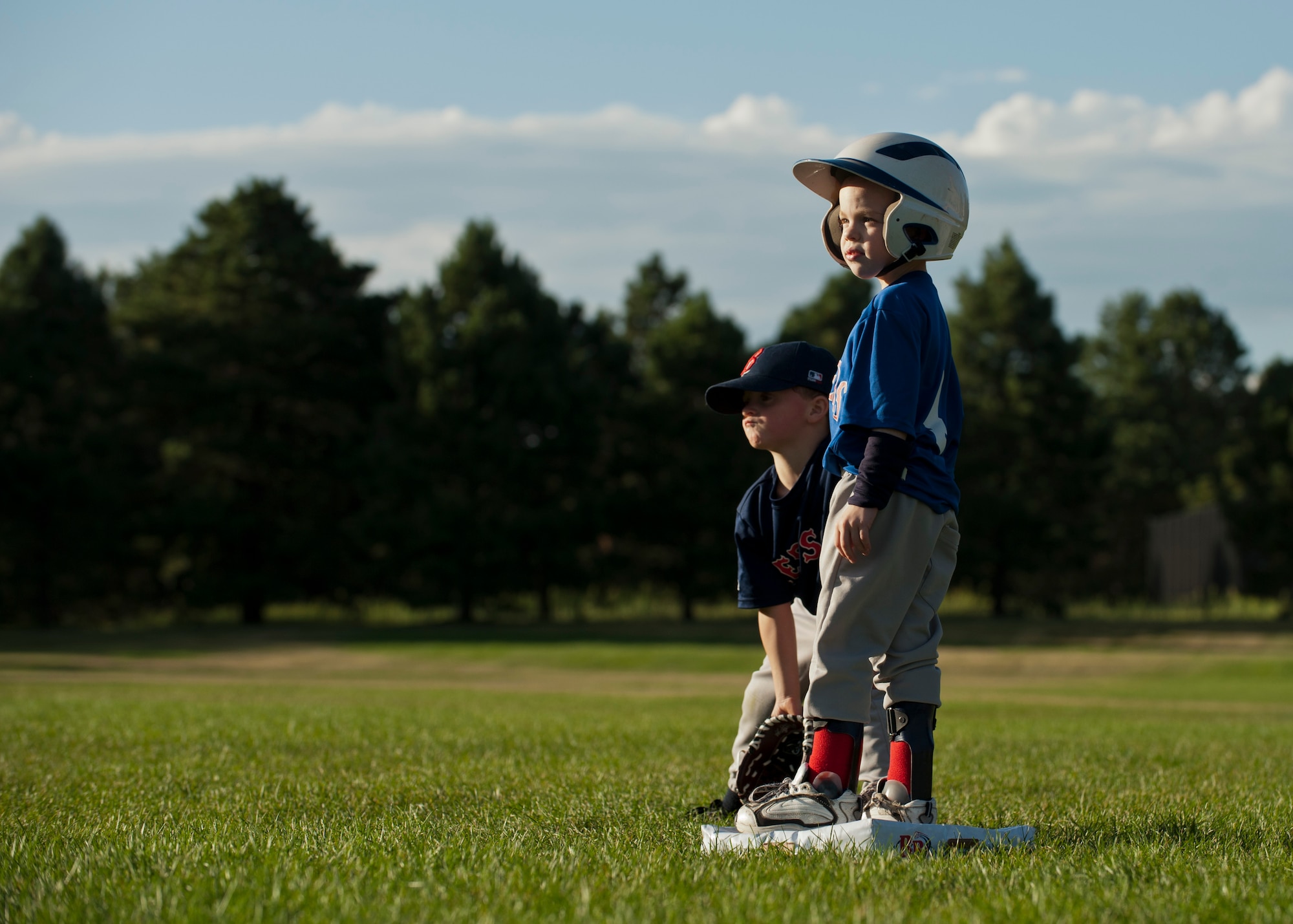 PETERSON AIR FORCE BASE, Colo. – Six-year-old Brecken Levy plays a game of t-ball with his friends at Patriot Park, July 28, 2015. He may have a disability, but he doesn’t let that stop him from playing sports and making friends. The sports program at the R.P. Lee Youth Center makes inclusion important and create a family friendly environment where everyone enjoys the games. (U.S. Air Force photo by Airman 1st Class Rose Gudex)