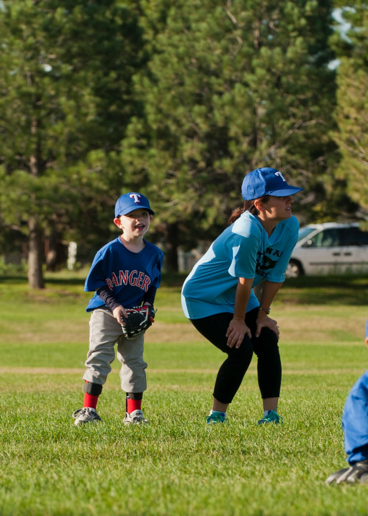 PETERSON AIR FORCE BASE, Colo. – Brecken Levy, 6, gets into his “monkey stance” at the beginning of a t-ball game at Patriot Park, July 28, 2015. He has periventricular leukomalacia, which resulted in cerebral palsy, but he doesn’t let that stop him. The sports program at the R.P. Lee Youth Center includes him as well as anyone else who may have special needs and want to get involved in sports. (U.S. Air Force photo by Airman 1st Class Rose Gudex)