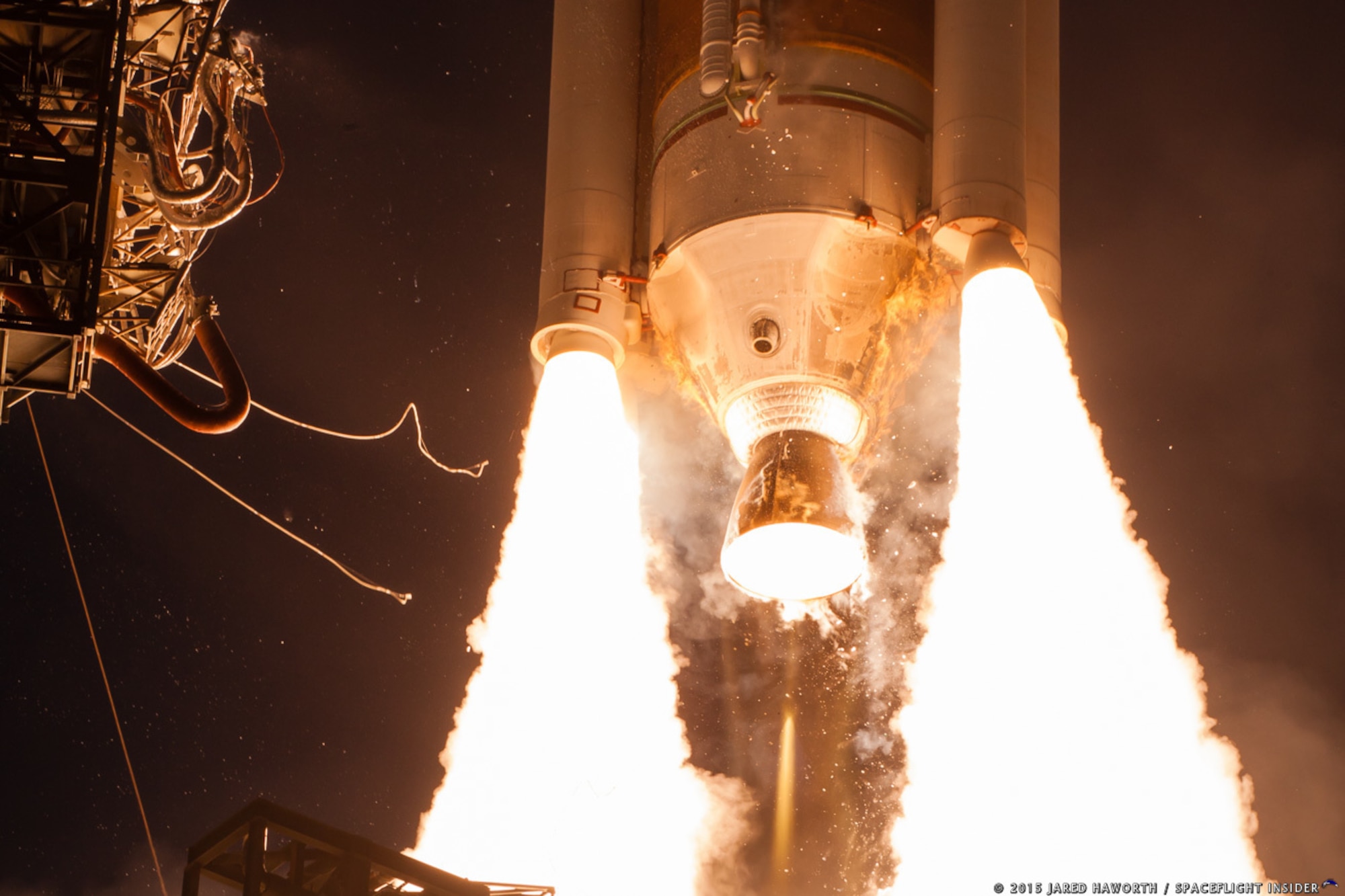 The U.S. Air Force's 45th Space Wing successfully launched a United Launch Alliance-built Delta IV rocket at 8:07 p.m. EDT from Space Launch Complex 37B carrying the seventh Wideband Global Satcom (WGS) satellite, July 23, 2015. (Photo by Jason Rhian)
