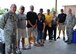 After hefting an estimated one and a half tons of collect food supplies, members of the Sons of the American Legion, Squadron 798 from Warminster, Pennsylvania pose with Col. Michael Regan, commander of the 111th Attack Wing’s Mission Support Group (left) and Col. Howard Eissler, commander, 111 ATKW, legion members Tom Nolan (2nd to left), Michael Griffin (sergeant at arms with the Legion), Michael Caffrey, Scott Jensen, Tom Haney and Chuck Carroll, and key volunteer and vice president of the Friends of the FRG charity organization Anita Fleming (front center). There were an approximately 30 members of the legion that had helped in the food drive to aid military members in need. (U.S. Air National Guard photo by Master Sgt. Chris Botzum/Released)