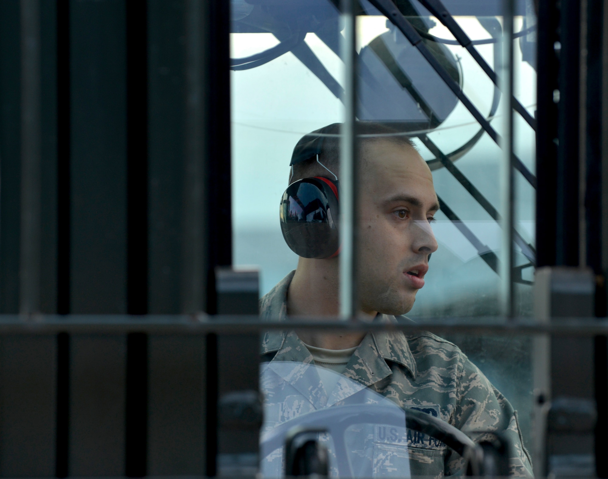 Senior Airman Dan Craft, 435th Contingency Response Group mobile aerial porter, operates a 10K forklift during the 2015 Ramstein Air Base Rodeo Aug. 1, 2015, at Ramstein Air Base, Germany. The event is a skills competition and includes events such as forklift operations, center of balance calculations, and cargo pallet buildup. (U.S. Air Force photo/Staff Sgt. Sharida Jackson)