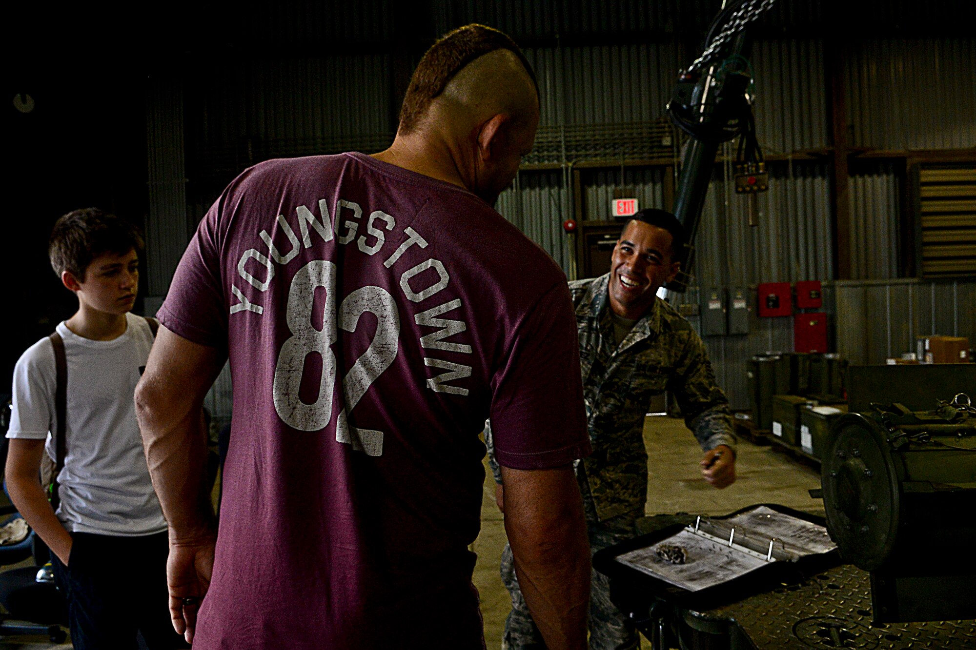 Chuck “The Iceman” Liddell, retired American mixed martial artist, speaks with Staff Sgt. Corey Rodriguez, 51st Munitions Squadron tech inspections crew chief on Osan Air Base, South Korea, Aug. 5, 2015. Liddell and his family visited various units during a morale trip. Liddell is a former Ultimate Fighting Championship light heavyweight champion. He has an extensive striking background in Kempo, Koei-Kan karate and kickboxing, as well as a grappling background in collegiate wrestling and Brazilian Jiu-Jitsu. Liddell, fighting 23 times, holds the record with the most knockouts in Ultimate Fighting Championship history at 13 knockouts. (U.S. Air Force photo/Senior Airman Kristin High)