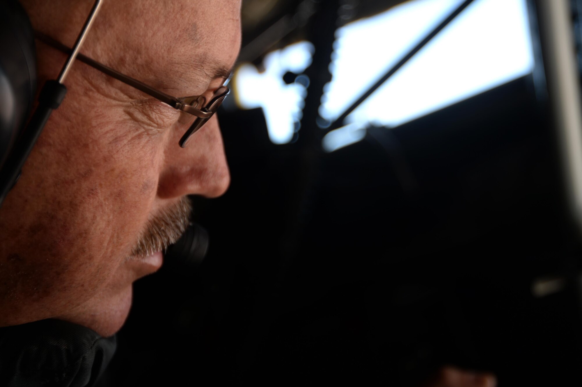 U.S. Air Force Chief Master Sgt. David, 340th Expeditionary Air Refueling Squadron, concentrates while refueling a B-1B Lancer from the 34th Expeditionary Bomb Squadron over Southwest Asia in support of Operation Inherent Resolve, July 23, 2015. OIR is the military intervention against Daesh. (U.S. Air Force photo by Staff Sgt. Sandra Welch)