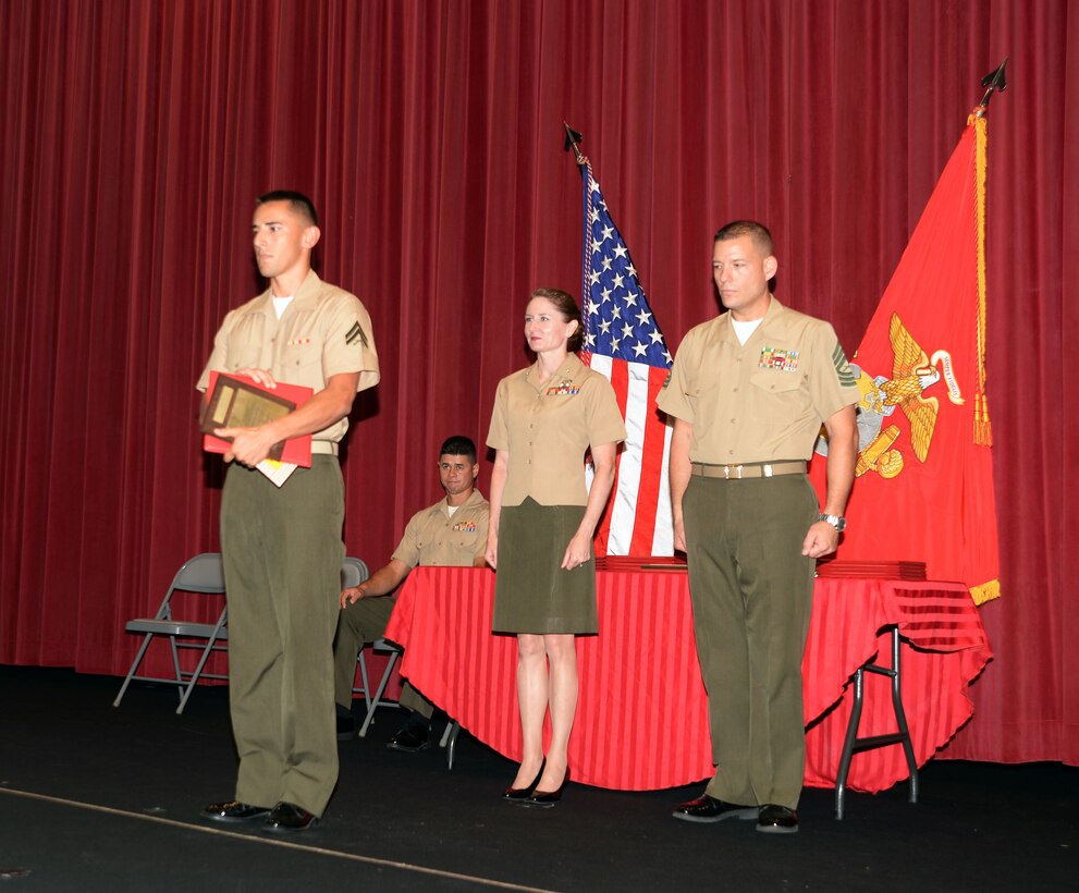 Honor graduate, Cpl. Angel Martinez, is one of two recipients of the Gung Ho awards and letters from the Marine Corps Association for his achievement. The awards were presented during the Corporal’s Course graduation ceremony, which was held at the Base Theater, Marine Corps Logistics Base Albany, recently. Martinez achieved a 94.25 grade point average at the completion of his Professional Military Education leadership course.
