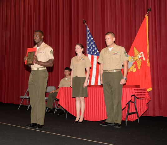 Honor graduate, Cpl. Darius Warren, is one of two recipients of the Gung Ho awards and letters from the Marine Corps Association for his achievement. The awards were presented during the Corporal’s Course graduation ceremony, which was held at the Base Theater, Marine Corps Logistics Base Albany, recently. Warren achieved a 92.25 grade point average at the completion of his Professional Military Education leadership course.
