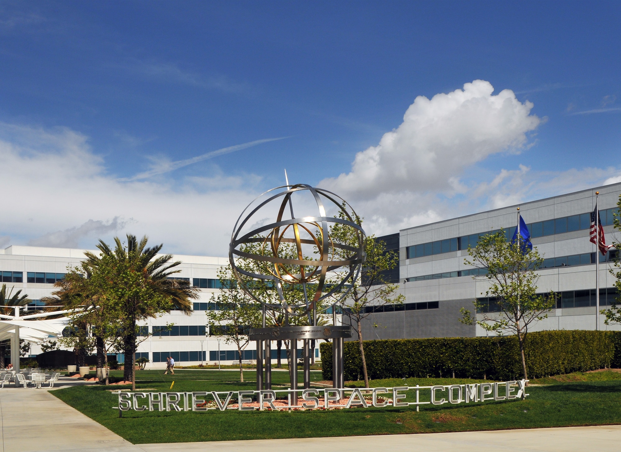 The Armillary Sphere is a focal point for the Schriever Space Complex at the Space and Missile Systems Center, Los Angeles Air Force Base in El Segundo, Calif. (Courtesy photo)
