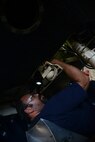 Armando Patino, 47th Flying Training Wing Maintenance Directorate maintainer, works on a T-6A Texan II on Laughlin Air Force Base, Texas, July 28, 2015. Laughlin’s maintenance directorate, also known as Laughlin Consolidated Services Aircraft Maintenance, is responsible for furnishing quality aircraft, support, and services. (U.S. Air Force photo by Airman 1st Class Ariel D. Partlow)(Released)