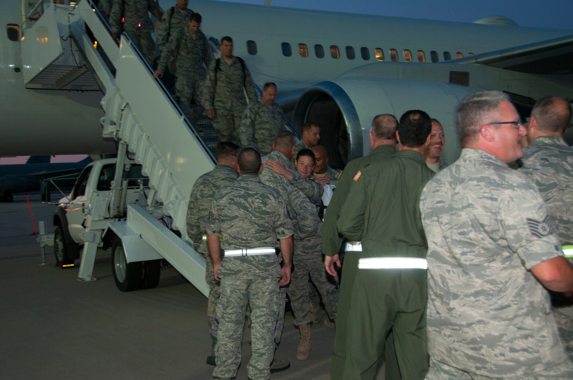 More than 30 Airmen from the 108th Wing, New Jersey Air National Guard, returned home from a two-month deployment in support of Operations Freedom's Sentinel and Enduring Freedom in the Central Command area of operations at Joint Base McGuire-Dix-Lakehurst, N.J., August 5, 2015. The Airmen were greeted by Brig. Gen. Michael L. Cunniff, the Adjutant General of New Jersey and Col. Robert A. Meyer Jr., Commander, 108th Wing and a group of more than 50 friends, family and Guard members. (U.S. Air National Guard photo by Master Sgt. Carl Clegg/Released)
