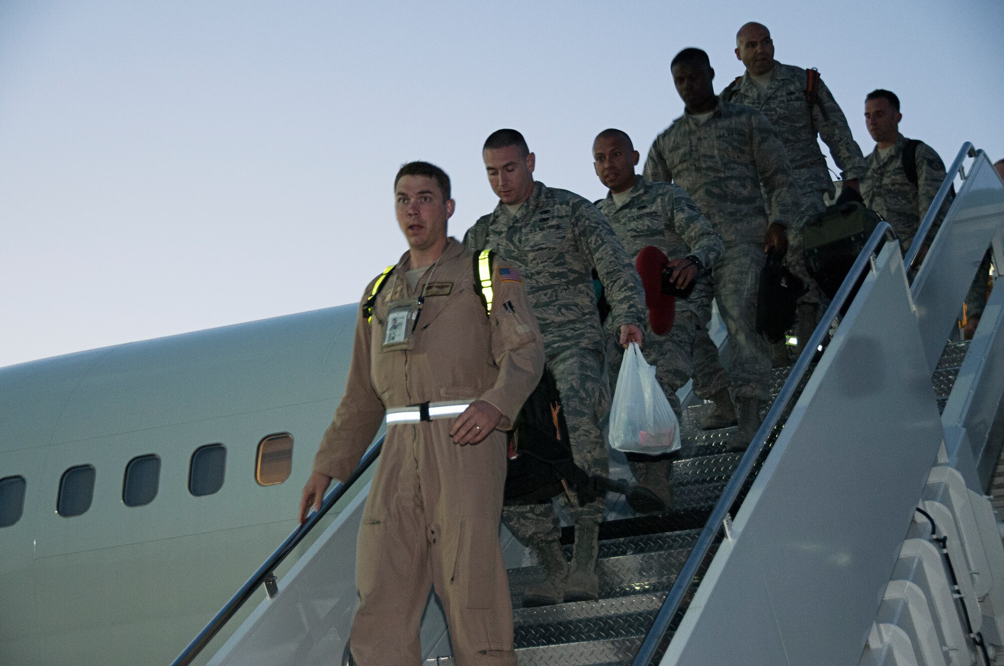 More than 30 Airmen from the 108th Wing, New Jersey Air National Guard, returned home from a two-month deployment in support of Operations Freedom's Sentinel and Enduring Freedom in the Central Command area of operations at Joint Base McGuire-Dix-Lakehurst, N.J., August 5, 2015. The Airmen were greeted by Brig. Gen. Michael L. Cunniff, the Adjutant General of New Jersey and Col. Robert A. Meyer Jr., Commander, 108th Wing and a group of more than 50 friends, family and Guard members. (U.S. Air National Guard photo by Master Sgt. Carl Clegg/Released)