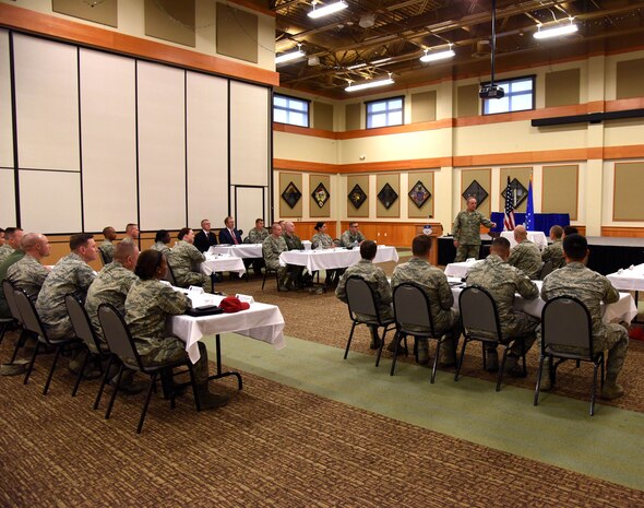General Mark A. Welsh III, United States Air Force Chief of Staff, visited Malmstrom Air Force Base Aug. 3, 2015, to speak with junior and senior commanders regarding matters of morale and quality of life. During the visit, Welsh heard their opinions on recently implemented changes to the force and what they as local leaders believe is working. (U.S. Air Force photo/Airman 1st Class Collin Schmidt)