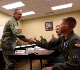 General Mark A. Welsh III, United States Air Force Chief of Staff, visited Malmstrom Air Force Base Aug. 3, 2015, to speak with junior and senior commanders regarding matters of morale and quality of life. During the visit, Welsh heard their opinions on recently implemented changes to the force and what they as local leaders believe is working. (U.S. Air Force photo/Airman 1st Class Collin Schmidt)